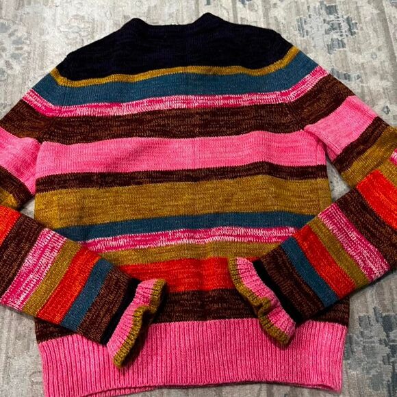 Anthropologie Moth Leive Striped Sweater Button Multicolor Wool Cashmere XS - Picture 6 of 10